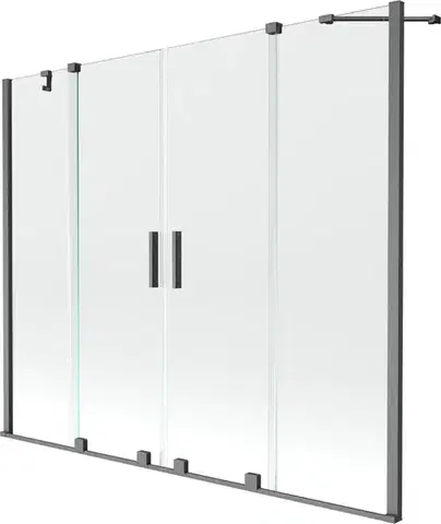 Sprchové dvere MEXEN/S - Velar Duo Dvojkrídlová posuvná vaňová zástena 200 x 150, transparent, šedá kartáčovaná 896-200-000-02-66