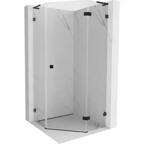 Sprchovacie kúty MEXEN/S - Lunar L sprchový kút päťboký krídlový pravá 90 x 90, transparent, čierna 831L-090P-090L-70-00-P