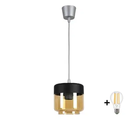 Svietidlá BRILAGI -LED luster R GLASS 1xE27/60W/230V priemer 14 cm strieborná/dymová béžová/čierna NSTK7324+TK8612A