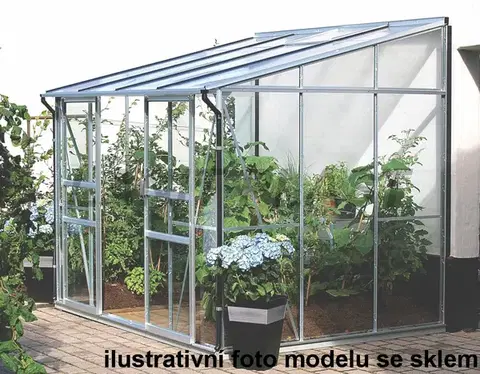 Skleníky Skleník k stene VITAVIA IDA 5200 polykarbonát strieborný Dekorhome