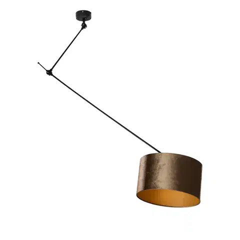 Závesné svietidlá Závesná lampa čierna s bronzovým zamatovým tienidlom 35 cm - Blitz