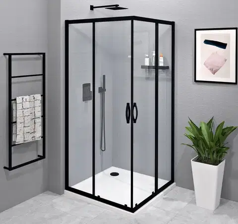 Sprchové dvere GELCO - SIGMA SIMPLY BLACK štvorcová sprchová zástena 1100x1100 rohový vstup, číre sklo GS2111B-01