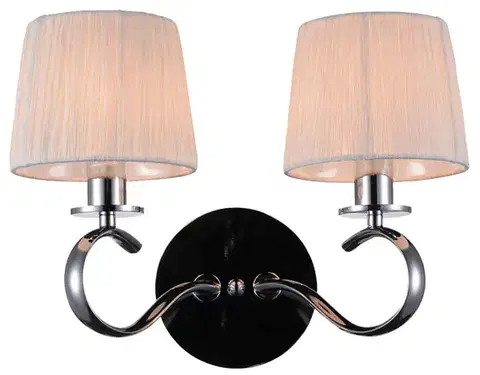Nástenné svetlá Dvojitá chrómová nástenná lampa s bielym látkovým tienidlom Clara