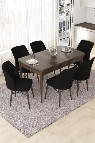 Jedálenské sety Extendable Dining Table & Chairs Set (7 Pieces) Nef - Baroque, Black