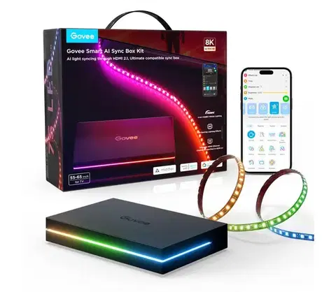 LED osvetlenie Govee - AI Sync Box 2 pre Smart TV RGBICW podsvietenie 55-65" Wi-Fi H8604C12