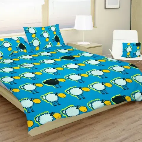 Detské obliečky Obliečky bavlnené detské Ovečky modré TiaHome - Detský set 130x90cm + 65x45cm