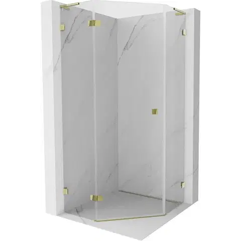 Sprchovacie kúty MEXEN/S - Lunar L sprchový kút päťboký krídlový ľavá 90 x 90, transparent, zlato 831L-090L-090P-50-00-L