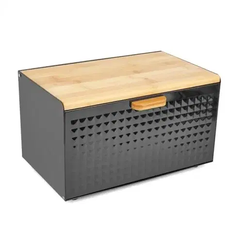 Dózy na potraviny Kinekus Chlebník nerezový 35,5x21,5x21cm čierny / bambus