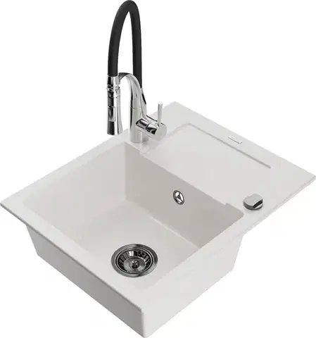 Kuchynské drezy MEXEN/S MEXEN/S - Enzo granitový drez 1 s odkvapkávačom vrátane batérie Aster, biela 6506-20-73450-07-B