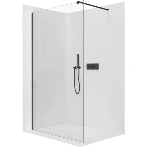 Sprchové dvere CERANO - Sprchová zástena Walk-in Onyx Cube Ľ/P - 10 mm - hranatá vzpera - čierna matná, transparentné sklo - 160x200 CER-8050BD8394