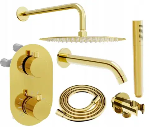 Vaňové panely MEXEN/S - Kai DR70 podomietkový vaňový SET s výtokovou hubicou + slim sprcha 25, zlatý 77602DR70251-50
