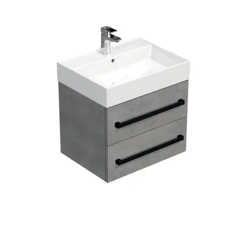 Kúpeľňový nábytok Kúpeľňová skrinka s čiernou úchytkou a umývadlom SAT Cube Way 60x47,5x46 cm betón mat CUBE46C602BESAT CUBE46C602BESAT