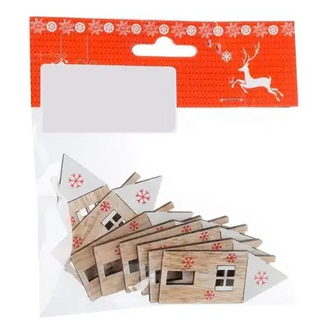 Ostatné vianočné dekorácie Kinekus Ozdoba domček lepiaci 2,4x6cm sada 8ks drevo