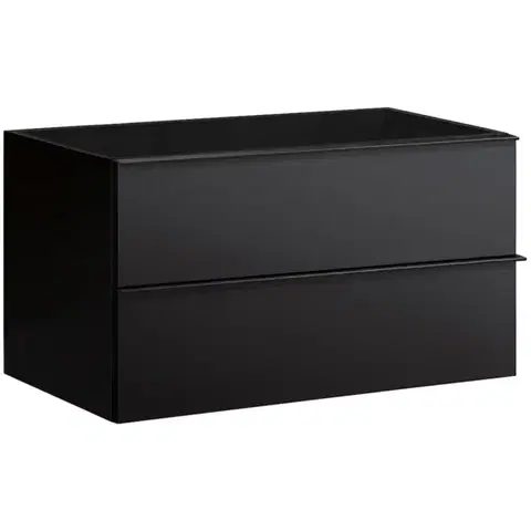 Kúpeľňový nábytok CERANO - Kúpeľňová skrinka pod umývadlo s úchytkou Velora - čierna matná, čierna úchytka - 79x53x46,5 CER-665038