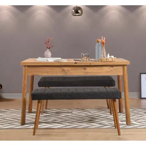 Jedálenské sety Jedálenský set s rozkladacím stolom a lavicou (3 kusy) Santiago 1053 - Atlantic Pine, Anthracite