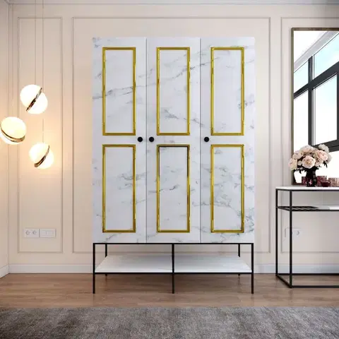 Šatňové skrine Šatníková skriňa Martin 3 - White, Black, Gold