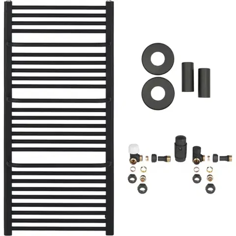 Doplnky do kúpeľne CERANO - Kúpeľňový radiátorový set Antonio - ústredné vykurovanie - bočné pripojenie - 655W - čierna matná - 1180x550 mm mm CER-663298