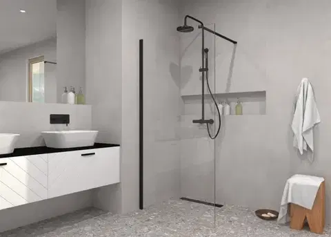 Sprchovacie kúty BESCO - Walk-in sprchovací kút ECO-N BLACK - FARBA rámu - Čierna, Pevná stena - Bez pevnej steny, Rozmer A - 90, Rozmer C - 195, Výplň - Číre bezpečnostné sklo - 6 mm BCEXON90BC