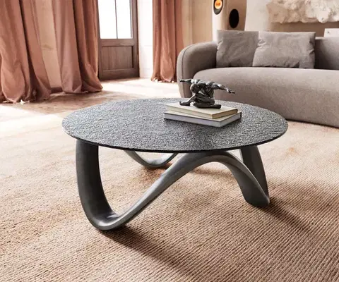 Konferenčné stolíky DELIFE Konferenčný stolík Tanju 90x90 cm metalická strieborná s reliéfnym sklom sivá