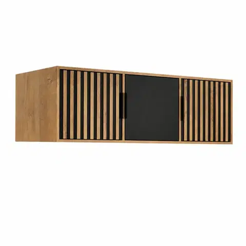 Šatníkové skrine Nadstavba na skrinu INDI LUX  3D, wotan/čierne lamely