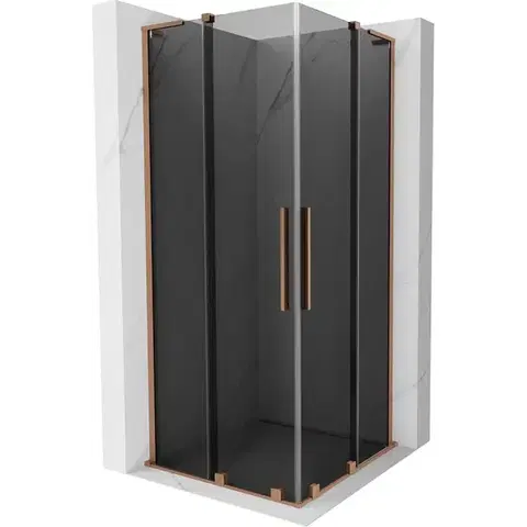 Sprchovacie kúty MEXEN/S - Velar L Duo sprchovací kút, posuvné dvere 80 x 80, grafit, meď kartáčovaná 871-080-080-02-43-65