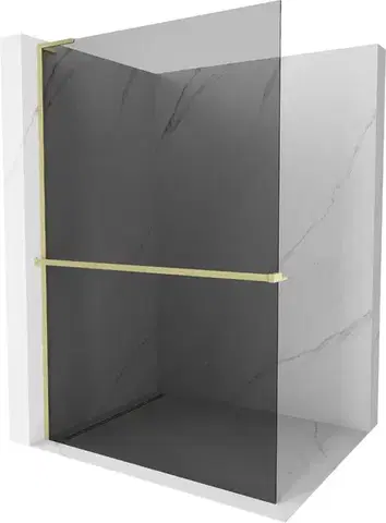 Sprchové dvere MEXEN/S - Kioto+ L Sprchová zástena WALK-IN s poličkou a držiakom uterákov 70 x 200, grafit, zlatá kartáčovaná 800-070-123-55-40