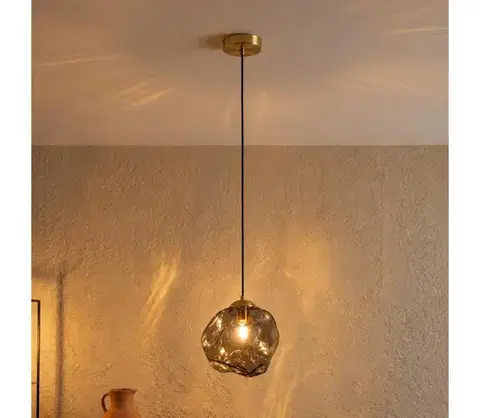 Svietidlá  Závesný luster na lanku CRISTAL 1xE14/15W/230V mosadz/dymovo čierna LM-1.302/PATYNA/SMOKY