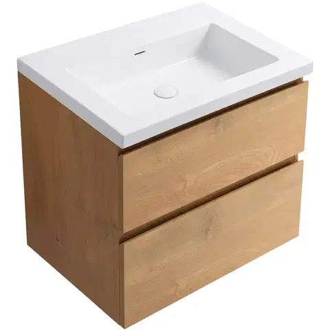 Kúpeľňový nábytok CERANO - Kúpeľňová skrinka Carole - dub medový + umývadlo z lit. mramoru Ovo - biela lesklá - 50,5x53x46,5 CER-258168