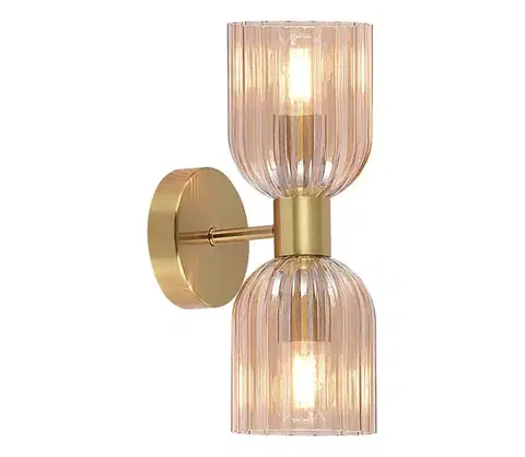 Svietidlá Light Prestige Nástenné svietidlo PIEGA 2xE14/10W/230V mosadz/dymová béžová LP-939/2W amber