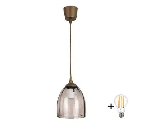 Svietidlá BRILAGI - LED závesný luster na lanku R GLASS 1xE27/60W/230V priemer 17 cm hnedá/zadymená béžová NSTK7393+TK8611A