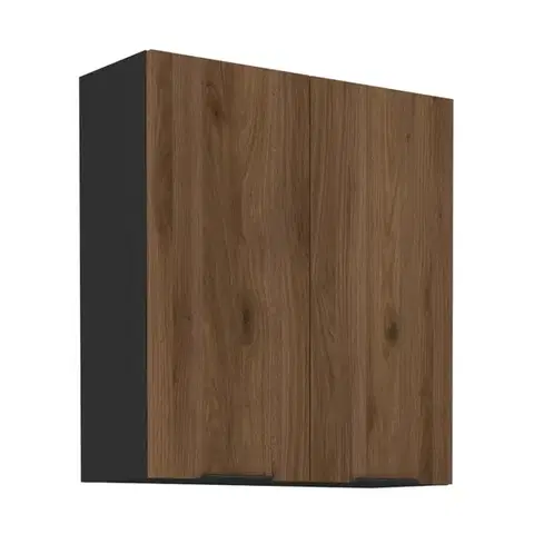 Kuchynské horné skrinky KONDELA Menzo 80 G-90 2F horná kuchynská skrinka čierna / orech