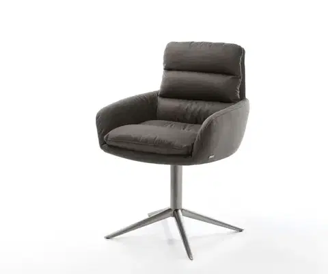 Jedálenské stoličky DELIFE Otočná jedálenská stolička Abelia-Flex s opierkami mikrovlákno antracit vintage podstava grafit 360° otočná hojdacia funkcia