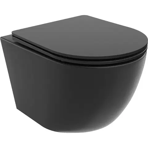 Záchody MEXEN/S - Lena Závesná WC misa Rimless Tornado vrátane sedátka s slow slim, duroplast, čierna mat 30221085T