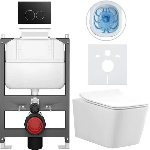 Záchody CERANO - Kompletný WC set Basic/Forte - biela lesklá - WC tlačidlo Dualo/Čierna - ovládanie zhora - predstenová inštalácia - 51x36 CER-8050BD86110
