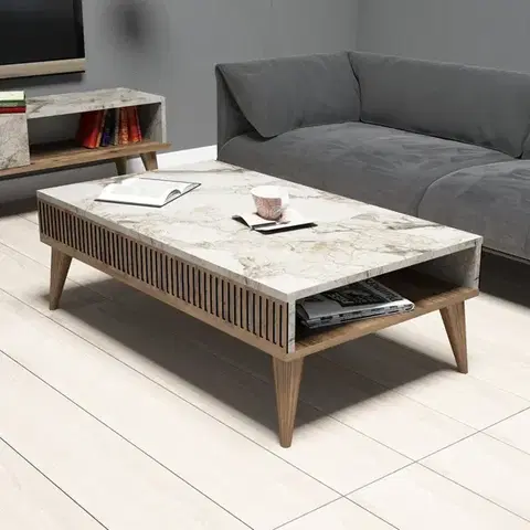 Konferenčné stolíky Konferenčný stolík Milan - Walnut, White Marble