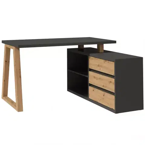 Moderné kancelárske stoly Set Iga II Písací stôl+Komoda Grafit / Dub Artisan