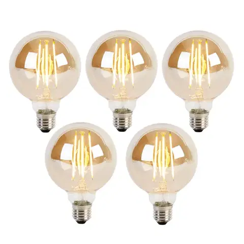 LED osvetlenie Sada 5 stmievateľných LED žiaroviek E27 s 3-stupňovým stmievaním G95 zlaté sklo 5W 380lm 2200K