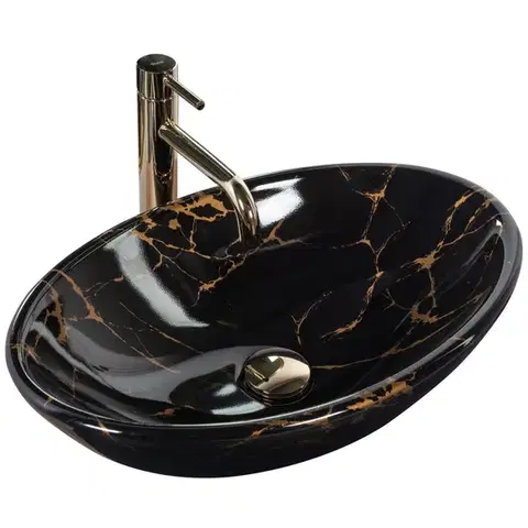 Umývadlá REA - Umývadlo na dosku Pamela Black Marble Shiny REA-U5067
