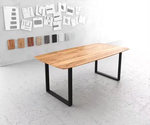 Jedálenské stoly DELIFE Jedálenský stôl Edge oválny 200x100 akácia prírodná tenká podstava čierna švajčiarska hrana