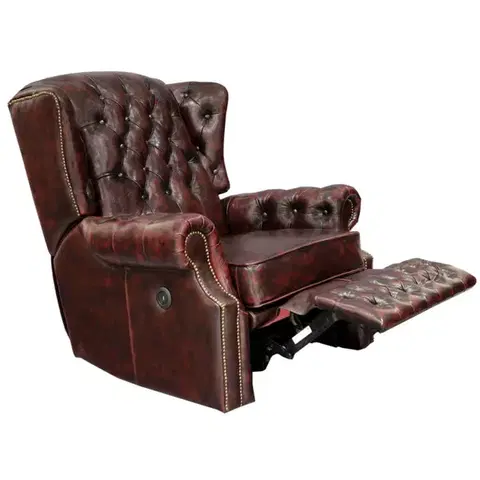 Sedacie súpravy Elektrické polohovacie kreslo Chesterfield Stunning z pravej hovädzej kože Red