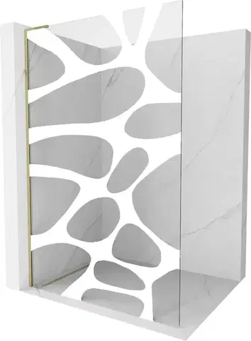 Sprchové dvere MEXEN/S - Kioto L Sprchová zástena WALK-IN 80 x 200, biely vzor, zlatá 800-080-103-50-97