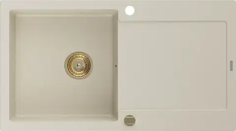 Kuchynské drezy MEXEN/S MEXEN/S - Leo granitový drez 1 s odkvapkávačom 900x500 mm, béžová, + zlatý sifón 6501901010-69-G