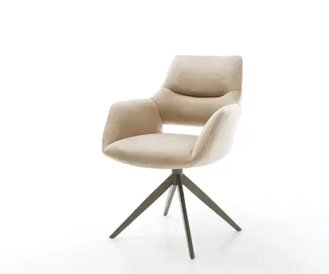 Jedálenské stoličky DELIFE Jedálenská stolička Yago-Flex s opierkami mikrovlákno béžová vintage krížová podstava široká titánová farba otočná o 360° hojdacia funkcia vrecková pružina