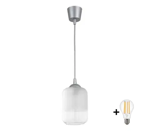 Svietidlá BRILAGI - LED závesné svietidlo na lanku RETRO GLASS, 1xE27/60W/230V, priemer 14 cm, strieborná/biela NSTK7778+TK8612A