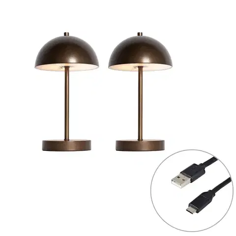 Lampy Sada 2 vonkajších stolových lámp tmavý bronz nabíjateľné vrátane LED 3-stupňové stmievanie - Keira