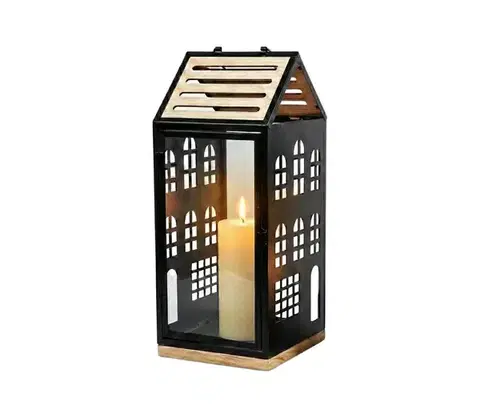 Taburetky Estilo Home Dekoratívna lucerna HOME 34,5 cm čierna/béžová 5905623254586