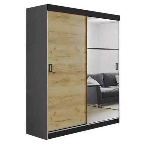 Spálňové šatníkové skrine Skriňa Retro 138 5L grafit/ Dvierka craft