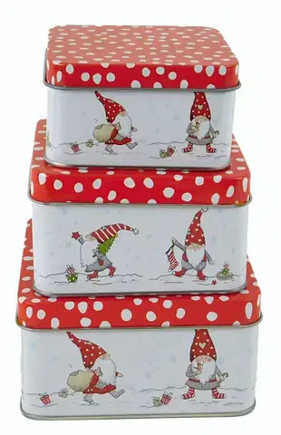 Vianočné dekorácie MAKRO - Dóza vianočná stvorcova 3ks, 12x7cm, 11x6,5cm, 9,5x5cm