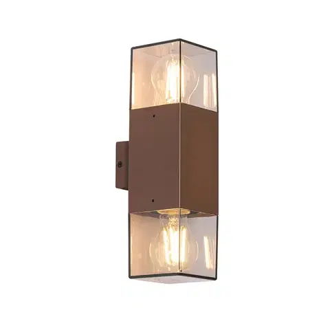 Vonkajšie nástenné svietidlá Vonkajšia nástenná lampa hrdzavohnedá s dymovým tienidlom 2-svetlá IP44 - Denmark