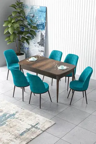 Jedálenské sety Extendable Dining Table & Chairs Set (7 Pieces) Zen - Baroque, Turquoise